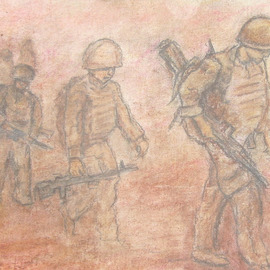 Richard Wynne: 'Desert Patrol', 2011 Pastel, Military. Artist Description:   pastel_ war_ desert_ patrol_ afganistan_ works on paper_ support our troops  ...