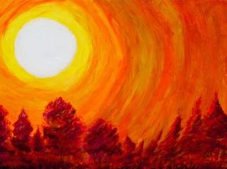 Richard Wynne: 'Fire on the Mountain', 2012 Oil Painting, Landscape.       oil_ landscape_ fire_ forrest fire_ hot colors_ orange_ mauve_ bluegrass song_ hot sun ...