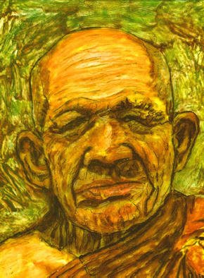 Richard Wynne: 'Monk', 2002 Other Painting, Religious. I honor and respect people who live their religion. This wise old Buddhist Monk is of those people. Lacquer, garment dye, acyrlis, and oil are used on plastic/ glass. ...