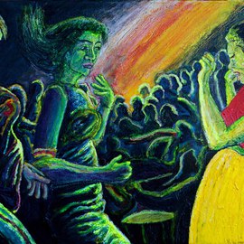 Richard Wynne: 'Rave', 2011 Oil Painting, Music. Artist Description:   oils_ Rap_ music_ singing_ pop music_ culture_ performaning_ modern music_ representationaloil+dance_ rave+music_ dance party_ representational_ contemporary_ wired      ...