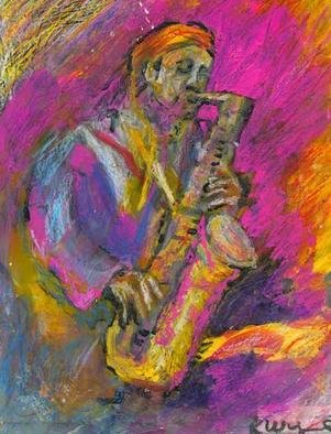 Richard Wynne: 'Sax Player', 2006 Other Painting, Music. this is a double sided work painted on a transparent backing. I am also a musician and am known to paint many musicians. The medium is lacquer and garment dye. ...