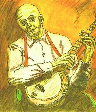 Richard Wynne: 'the banjo player', 2001 Other Painting, Music. A friend who plays drop thumb banjo. He loved Irish jigs. Will ship framed sizes shown are unframed add +/ - 20 cm. each direction...