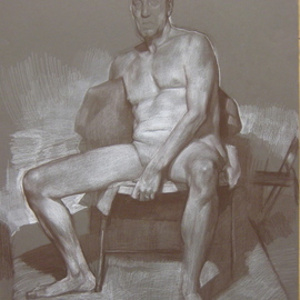 Eberhard Froehlich: 'seated model', 2018 Drawings, Nudes. 