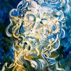 Edelweiss Calcagno: 'Zeus 1', 2014 Acrylic Painting, Mythology. Artist Description:  classical mythology, paintings, fine art, expressionist, figurative monochromatic, blue ...
