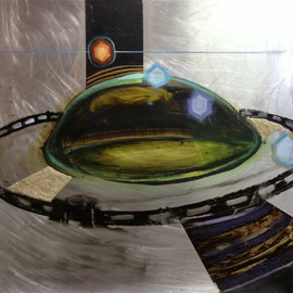 Edem Elesh: '5 Rings', 2013 Mixed Media, Spiritual. Artist Description: Tar, sand, and oil paint on aluminum...