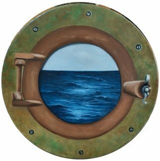 Edna Schonblum: 'hatch', 2020 Oil Painting, Seascape. simulation from a boat hatch in a round canvas...