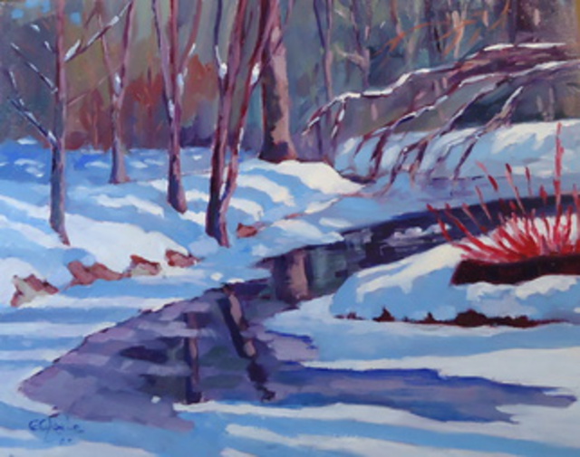 Artist Edward Abela. 'Snow At Toogood Pond' Artwork Image, Created in 2014, Original Watercolor. #art #artist