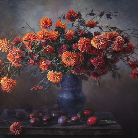 Eduard Panov: 'autumn flower', 2017 Oil Painting, Still Life. Artist Description: flower, ...