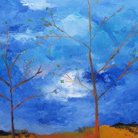 Paul Edwards: 'Desert Edge: Saplings', 2009 Oil Painting, Abstract Landscape. Artist Description:  Oils on Cardboard, young saplings stand tall at the edge of the wilderness. ...