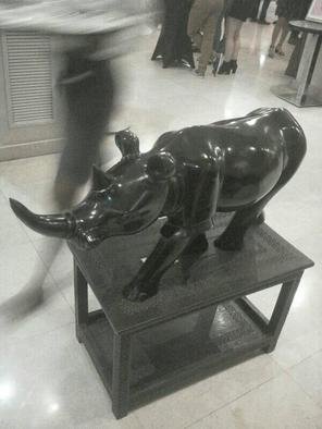 Elisee Mutomb: 'rhino', 2019 Wood Sculpture, Animals. Rhino...