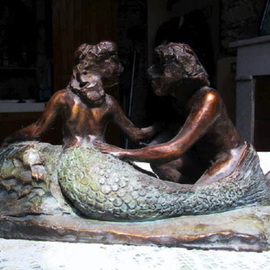 Andrew Wielawski: 'Mermaid and Fisherman', 2007 Bronze Sculpture, Abstract Figurative. Artist Description:  In this piece, I'm going more for movement than for detail, as you can see from the lack of definition of the features. Color is used as well as the positioning of the figures, to try to create an harmonious composition. ...