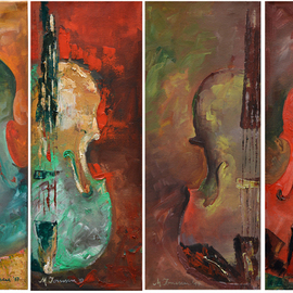 Mihaela  Ionescu: 'happy violins', 2017 Oil Painting, Music. Artist Description: aEURoeaEUR|the violin aEUR