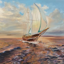Elena Mardashova: 'sunset boat', 2022 Oil Painting, Seascape. Artist Description: Original oil painting  Sunset boat ,on canvas 50 x 60 cm,2022...