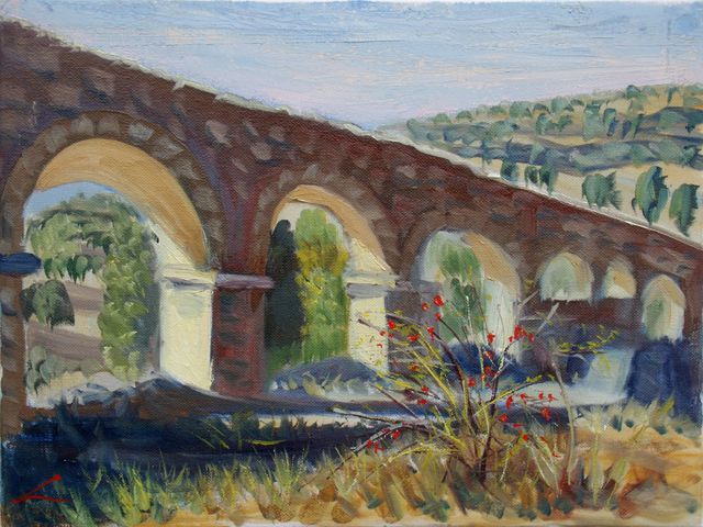 Artist Elena Sokolova. 'Aqueduct Near Pedraza' Artwork Image, Created in 2015, Original Painting Oil. #art #artist