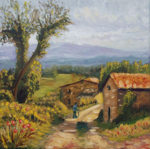 Artist Elena Sokolova. 'Tuscany Farm Road' Artwork Image, Created in 2015, Original Painting Oil. #art #artist