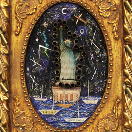 Elena Mary Siff: 'home of the brave', 2013 Collage, Activism. Artist Description: political collage with bullet casings and statue of liberty...