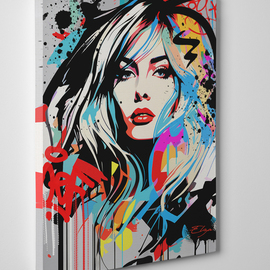 Elena Florentina Zaharia: 'girl from new york', 2024 Acrylic Painting, Celebrity. Artist Description: Provocative woman portrait stret art, dripping paint, acrilyc and ink on canvas.  Ready to hang, no other framing needed.  This vibrant pop art masterpiece featuring a charismatic woman with long flowing hair, seamlessly blending sensuality and contemporary flair.  This captivating painting embodies modern allure and pop culture chic, ...