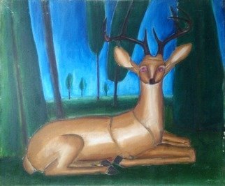 Vyacheslav Panichev: 'deer in the forest', 2016 Oil Painting, Animals. reindeer, deer, stag, forest, field, edge, glade, lawn, meadow, woodlands...