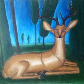 Vyacheslav Panichev: 'deer in the forest', 2016 Oil Painting, Animals. Artist Description: reindeer, deer, stag, forest, field, edge, glade, lawn, meadow, woodlands...