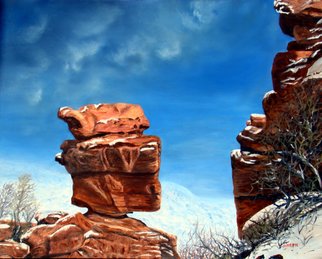 Ellen E Hinson: 'BALANCED ROCK', 2007 Oil Painting, nature.  This is a beautiful original oil painting of Balanced Rock found in the Garden of the Gods in Colorado Springs, Colorado. ...