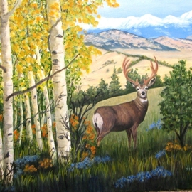 Ellen E Hinson: 'Deer Amid the Aspens', 2006 Oil Painting, Wildlife. Artist Description: This is an original oil painting of a beautiful ten- point buck painted in a Colorado setting amid quaking aspen trees. ...