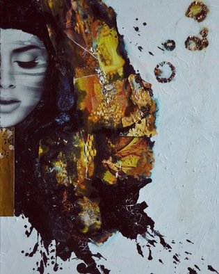 Ellenna Ward: 'suppressed beauty  ', 2016 Ink Painting, Portrait.  face beautiful mixed media ink canvas collage veiled lady   modern pop art cold girl woman painting expressionism colourful makeup city fashion culture    ...