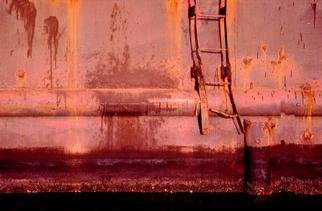 Ellen Spijkstra: '14', 2000 Color Photograph, Marine. Part of a purple- pink quay with a rusty, broken ladder.Laminated with a clear, semi- matt, UV protection layer. ...