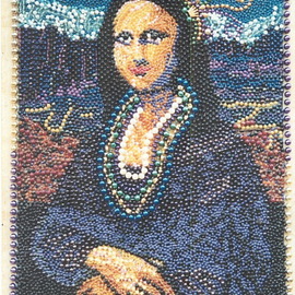 Emen Levy: 'The Mona Gras', 2000 Mosaic, Portrait. Artist Description:  Actual size Mona. Constructed from Mardi Gras beads. ...
