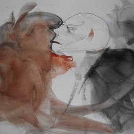 Emilio Merlina Artwork Angel or Devil, 2014 Charcoal Drawing, Fantasy