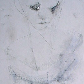 Emilio Merlina: 'a strange stare in my Guardian Angel eyes', 2009 Charcoal Drawing, Inspirational. Artist Description:  charcoal with a bit of acrylic on canvas ...