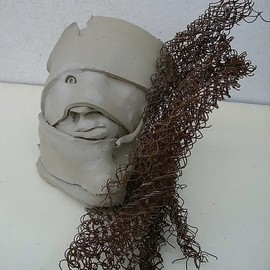 Emilio Merlina: 'desires fishing net 1 07', 2007 Mixed Media Sculpture, Inspirational. Artist Description:  rusty iron and terracotta ...