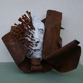 Emilio Merlina: 'it was not just a simple on the brain', 2007 Mixed Media Sculpture, Inspirational. Artist Description:  rusty iron and terracotta ...