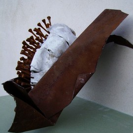 Emilio Merlina: 'it was not just a simple on the brain 2 ', 2007 Mixed Media Sculpture, Inspirational. Artist Description:  terracotta and rusty iron ...
