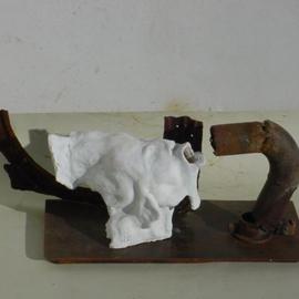Emilio Merlina: 'last call', 2003 Mixed Media Sculpture, Inspirational. Artist Description: terracotta and rusty iron sculpure...