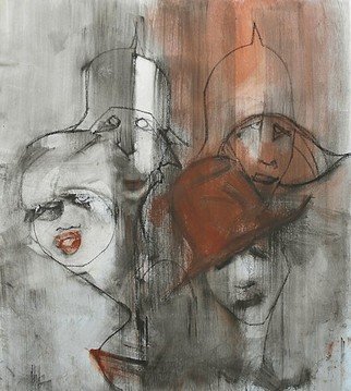 Emilio Merlina: 'sisters in arms', 2017 Charcoal Drawing, Fantasy. canvas , evolution of existing work...