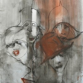 Emilio Merlina: 'sisters in arms', 2017 Charcoal Drawing, Fantasy. Artist Description: canvas , evolution of existing work...