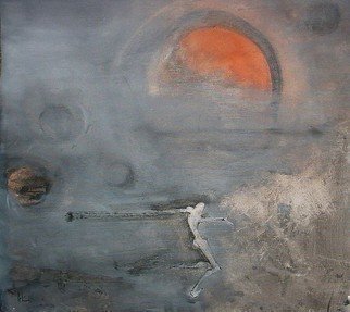 Emilio Merlina: 'the red moon runner', 2010 Mixed Media, Representational.  acrylic and charcoal on canvas   ...