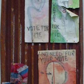 Emilio Merlina: 'the strange soul electoral poster', 2004 Mixed Media Sculpture, Inspirational. Artist Description: acrylic on paper and collage on rusty iron plate...