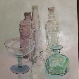 Maria Teresa Fernandes: 'Bell and bottles', 1996 Oil Painting, Communication. Artist Description:  each item is a world of hidden possibilities and hard work.  ...