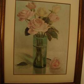 Maria Teresa Fernandes: 'Lerro  Collection', 1973 Oil Painting, Floral. Artist Description:  few objects and roses to give a delicateair ...