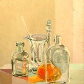 Maria Teresa Fernandes: 'Taubate Museum Collection', 1976 Oil Painting, Technology. Artist Description:  try to depict glass behind other glasses on a clear background- needs lots of hard work and experience ...