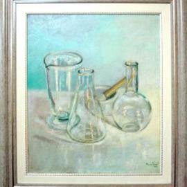 Maria Teresa Fernandes: 'Valentim Mesquita Collection', 1970 Oil Painting, Optical. Artist Description: to multiply glass objects against a clear background requires artist breath...
