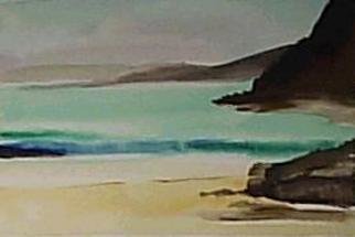 Maria Teresa Fernandes: 'a brazilian nice resort', 1980 Watercolor, Travel. salmon sand is a nice contrast with the sea...