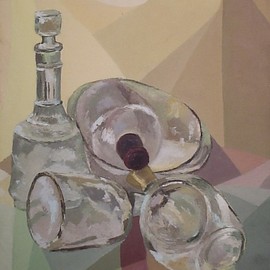 Maria Teresa Fernandes: 'bottles and cubism', 1974 Oil Painting, Architecture. Artist Description: spread transparents and forms to increase painters challenge...