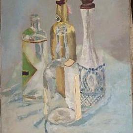 Maria Teresa Fernandes: 'clear bottles', 1968 Oil Painting, Still Life. Artist Description: transparents in a clear suuroundingare a real challenge...
