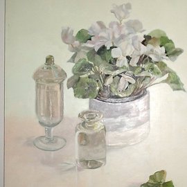 Maria Teresa Fernandes: 'flower and glass kilo', 1995 Oil Painting, Science. Artist Description:  solid glass weighs every detail and light ...
