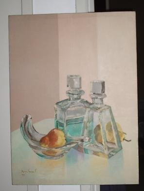 Maria Teresa Fernandes: 'pear with glass', 1975 Oil Painting, Food.  thick glass has world of possibilitiesand effort ( this painting won an Honoured Mention at ABD- ABI Press Association ) ...
