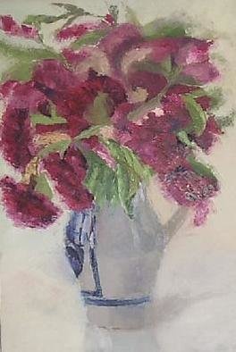 Artist: Maria Teresa Fernandes - Title: reds in a blue vase - Medium: Oil Painting - Year: 1967