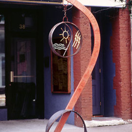 Eric Jacobson: 'Nature in Balance', 1997 Steel Sculpture, Other. Artist Description: This painted steel sculpture is about balance and nature as displayed in the suspended mandela. The piece balances on its small base although it is slanted to one side. ...