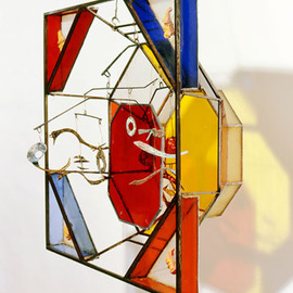 Eric Jacobson: 'OctiSquare III', 2002 Mixed Media Sculpture, Other. Artist Description: This sculpture is made up of steel frames in octagonal shape. The frames grow smaller from front to back creating a sense of perspective. The suspended elements within the piece are made of cut brass sheet with patina. And it is divided by red glass, front to back.      ...